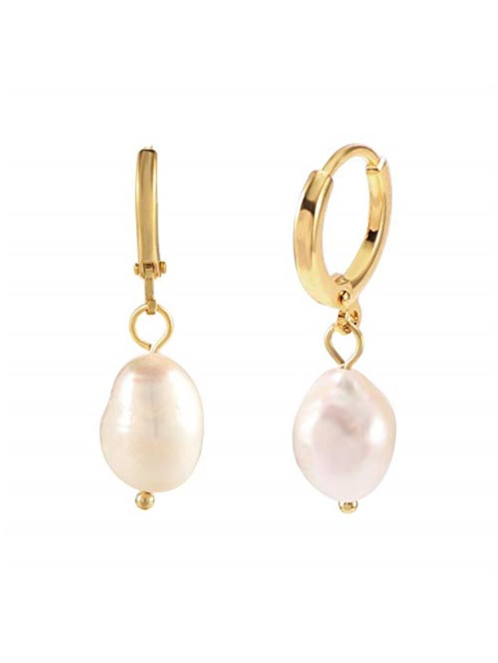 Women's Gold Huggie Hoop Pearl Earring with Charm